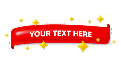 Vintage ribbon 3d banner with yellow stars. Graphic tag element for text. Design red ribbon engrave element. Sticker for shop product tag, new label banner or sale poster frame. Vector illustration