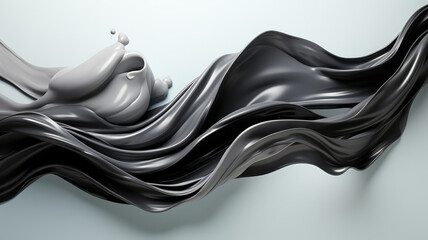 Trendy black expressive splash. Abstract 3d style, inspired by acrylic art and waves energy. Luxury abstract background and wallpaper. Place for text. Composition for yours cover, header, design