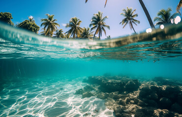 Fototapeta na wymiar beach with palm trees from water