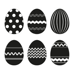 Set of Easter eggs with geometric  patterns. Black and white vector illustration.