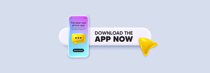 Download the app now. Search bar with download the app now text. Cellphone gradient display with download button. Banner for phone application. Phone UI chat element for app. Vector illustration