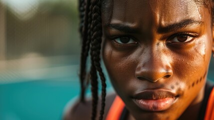 Closeup portrait of a young athlete their face twisted in pain and exhaustion. The pressure to perform and push beyond limits has taken a toll on their body.