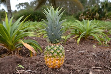 Fototapeta premium pineapple growing on a field outside