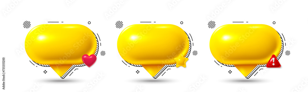 Poster chat speech bubble icons set. yellow chat comment 3d icon. talk message box. modern realistic 3d des