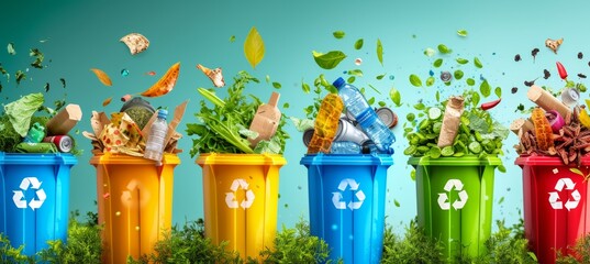 Step by step waste sorting tutorial from collection to recycling with ample text space - obrazy, fototapety, plakaty