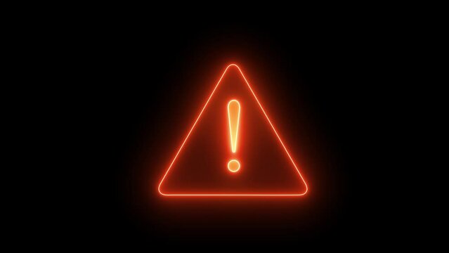 Attention road sign neon  red flicker motion graphic animation a triangle icon.
