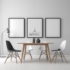 Modern Mock-up Image Featuring Empty Picture Frames on a Minimalist Wall generative ai