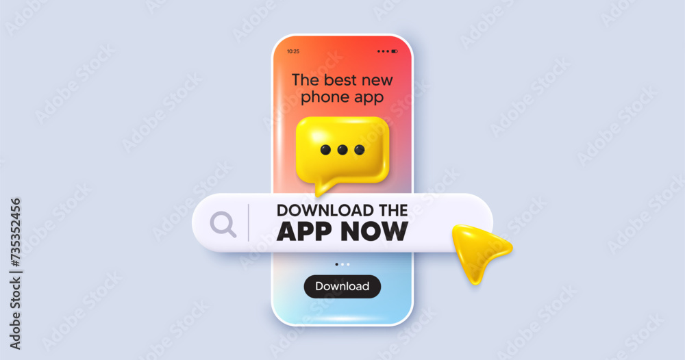 Aufkleber download the app now. search bar with download the app now text. cellphone gradient display with dow