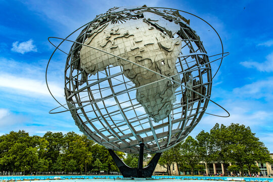 New York, USA; January 4, 2024: The unisphere of the well-known Flushing Meadows-Corona Park in the borough of Queens, observing Africa on a sunny day