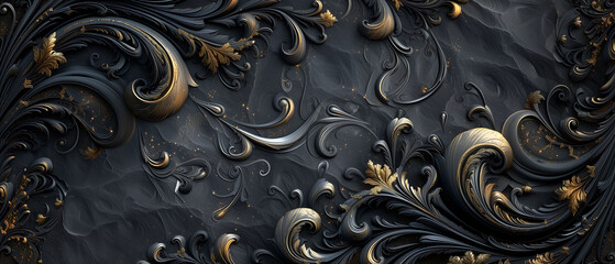 Golden Swirls on Black Abstract Texture