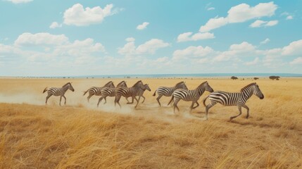 Energetic Zebras Running Across Open Plains: Panning Shot AI Generated.