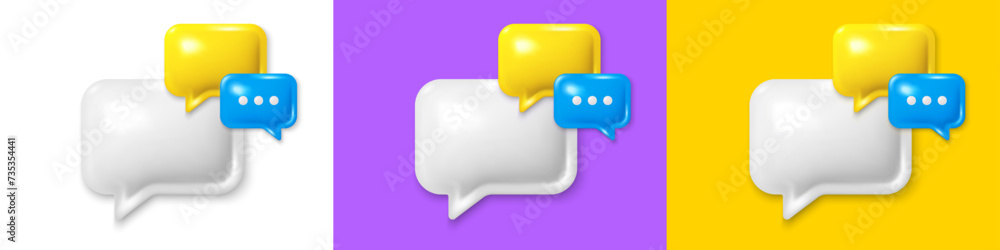 Poster group chat speech bubble 3d icons. speak bubble text, chatting box, group chat dialog icon. 3d speec