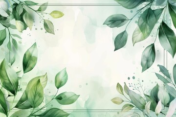 watercolor green leaves background design
 - obrazy, fototapety, plakaty