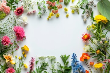 Spring flowers. colorful flowers on white wooden background. Flat lay, top view, copy space