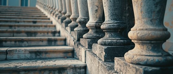 Pillars of Tradition. Detailed Stone Columns and Staircase Adorn the Classical Facade of the Building.
