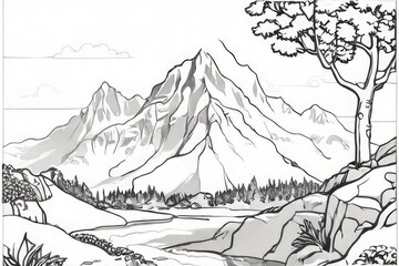 line art of a mountain