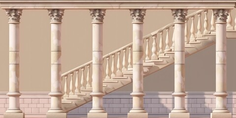 Pillars of Tradition. Detailed Stone Columns and Staircase Adorn the Classical Facade of the Building.