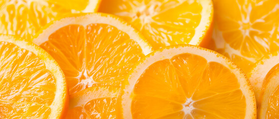 Fatias de fruta laranja fresca close-up como plano de fundo - obrazy, fototapety, plakaty