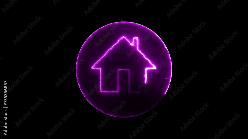 Poster glowing neon line map pointer with house icon isolated on black background. home location marker sym