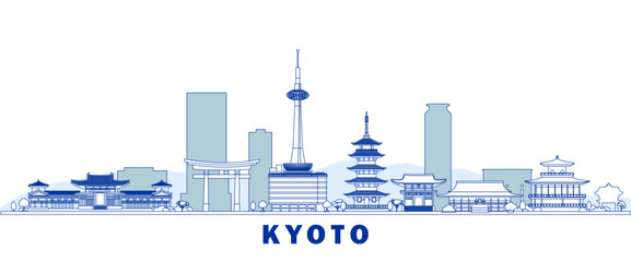 kyoto city landmarks line art vector illustration, japan - 735358401