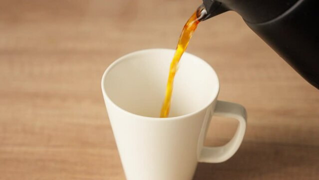 Pouring coffee into mug