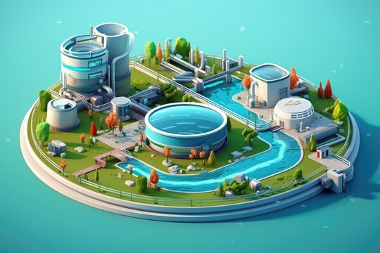 Waste processing and water treatment plant. Recycling and ecology concept.