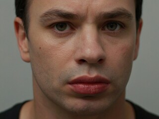 Obraz premium A photo with tightly pursed lips and a tense facial expression.