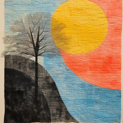 Abstract painting.Color graphics and collage. Painting in the interior. A modern poster. Generative AI