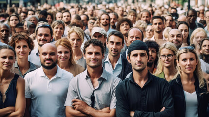 Diverse group of individuals standing confidently in a crowd - obrazy, fototapety, plakaty