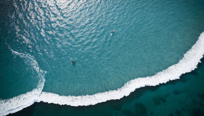 The majestic beauty of the ocean as viewed from a drone, showing the detailed textures and forms of waves crashing into the sea from a top view perspective.