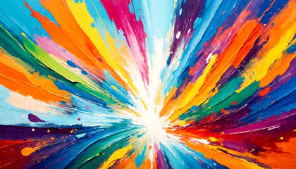  A dazzling abstract painting, showcasing a burst of bright, explosive colors blended together to create a vivid and dynamic visual effect.