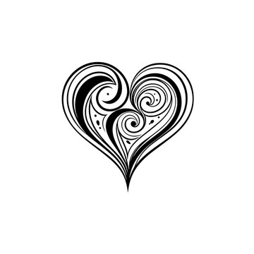 Abstract heart illustration with swirly patterns in black and white