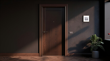 A picture hangs above the door, adding to the decor of the house