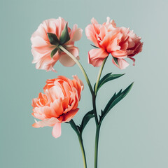 a group of flowers on a solid background