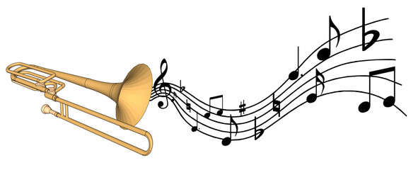 trombone wind musical instrument ilustration - obrazy, fototapety, plakaty