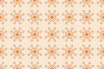 Traditional ethnic motifs ikat geometric fabric pattern cross stitch.Ikat embroidery Ethnic oriental Pixel brown cream background. Abstract,vector,illustration. Texture,scarf,decoration,wallpaper.
