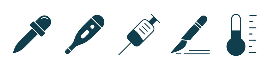 Medical syringe injection cutter dropper solid icon vector illustration
