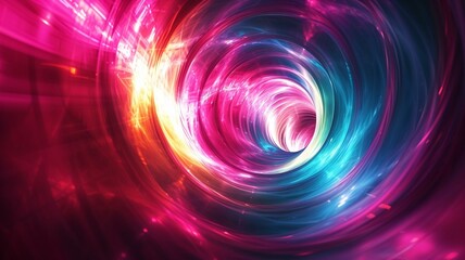 Colorful Swirling and Glowing Tunnel of Light in Pink Yellow and Blue Colors Abstract Background