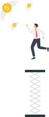 Businessman jumping to catch money for financial motivation concept
