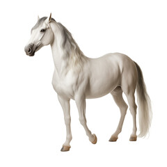 White horse isolated on white and transparent background. Ideal for use in advertising. Generative ai