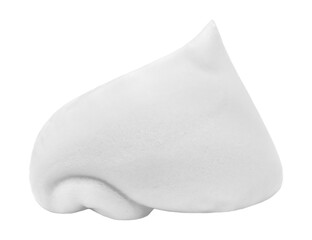 White shaving foam on a white background. Soap foam with drop-shaped bubbles. Skin care