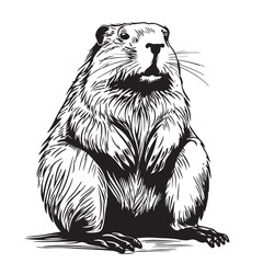 Beaver rodent mammal. Scratch board imitation. © BigJoy