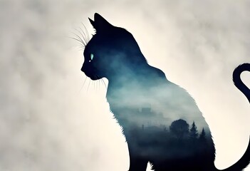 silhouette of a cat on the sky