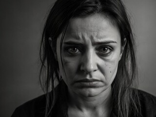 Fototapeta premium A portrait with signs of depression: a sad expression and lifeless eyes.