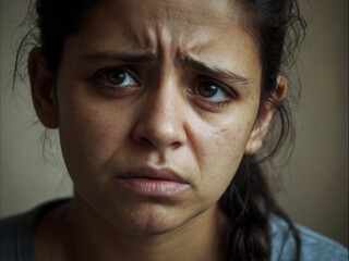Fototapeta premium Photo with an expression of painful sadness and a lost look.