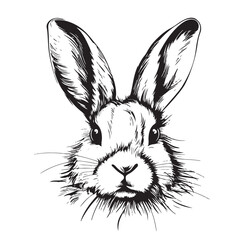 Rabbit line art. vintage. Bunny tattoo or easter event print design