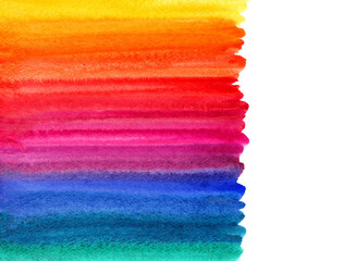 Rainbow watercolor background, artistic border, text frame. Multicolored striped watercolour gradient fill. Colorful stripes painted aquarelle texture. Brush drawn, artistic uneven edge.
