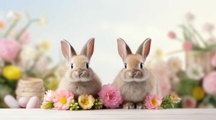 A Pair of Rabbits Sitting Together.