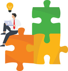 Businessman with a light bulb and thinking for solution problem concept,
