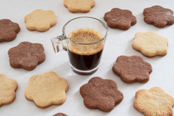 Cup of coffee and cookies for Valentine's Day